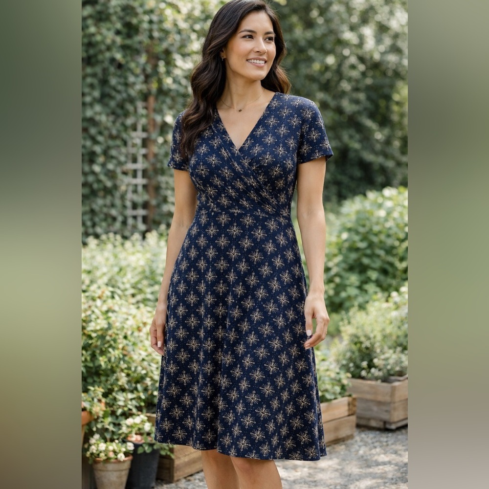 Fair Indigo Organic Pima Cotton Wrap Dress M Navy